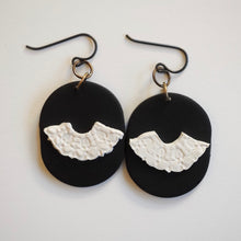 Load image into Gallery viewer, RBG Inspired Collar Earrings, Hypoallergenic Niobium Hooks Posts, Black &amp; White
