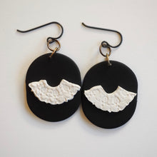 Load image into Gallery viewer, RBG Inspired Collar Earrings, Hypoallergenic Niobium Hooks Posts, Black & White