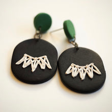 Load image into Gallery viewer, RBG Inspired Collar Earrings, Hypoallergenic Titanium Posts, Green Accent