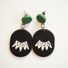 Load image into Gallery viewer, RBG Inspired Collar Earrings, Hypoallergenic Titanium Posts, Green Accent