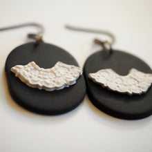 Load image into Gallery viewer, RBG Inspired Collar Earrings, Hypoallergenic Niobium Hooks Posts, Black &amp; White
