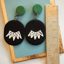 Load image into Gallery viewer, RBG Inspired Collar Earrings, Hypoallergenic Titanium Posts, Green Accent