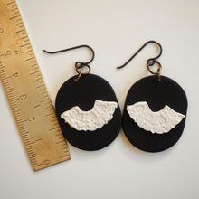 Load image into Gallery viewer, RBG Inspired Collar Earrings, Hypoallergenic Niobium Hooks Posts, Black & White