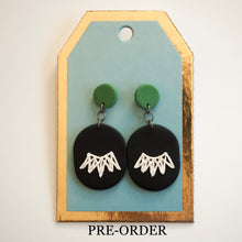 Load image into Gallery viewer, PRE-ORDER RBG Inspired Collar Earrings, Hypoallergenic Titanium Posts, Green Accent