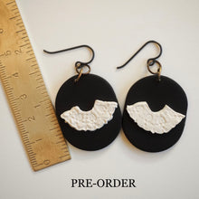 Load image into Gallery viewer, PRE-ORDER RBG Inspired Collar Earrings, Hypoallergenic Niobium Hooks Posts, Black & White