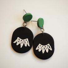 Load image into Gallery viewer, PRE-ORDER RBG Inspired Collar Earrings, Hypoallergenic Titanium Posts, Green Accent