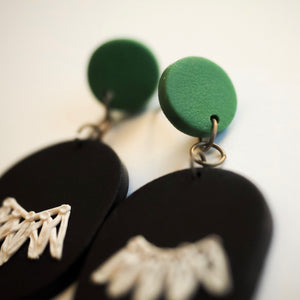 RBG Inspired Collar Earrings, Hypoallergenic Titanium Posts, Green Accent